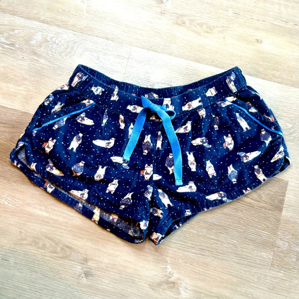 Aerie American Eagle Outfitters Soft Flannel Sleep Shorts Pajamas Blue Size S